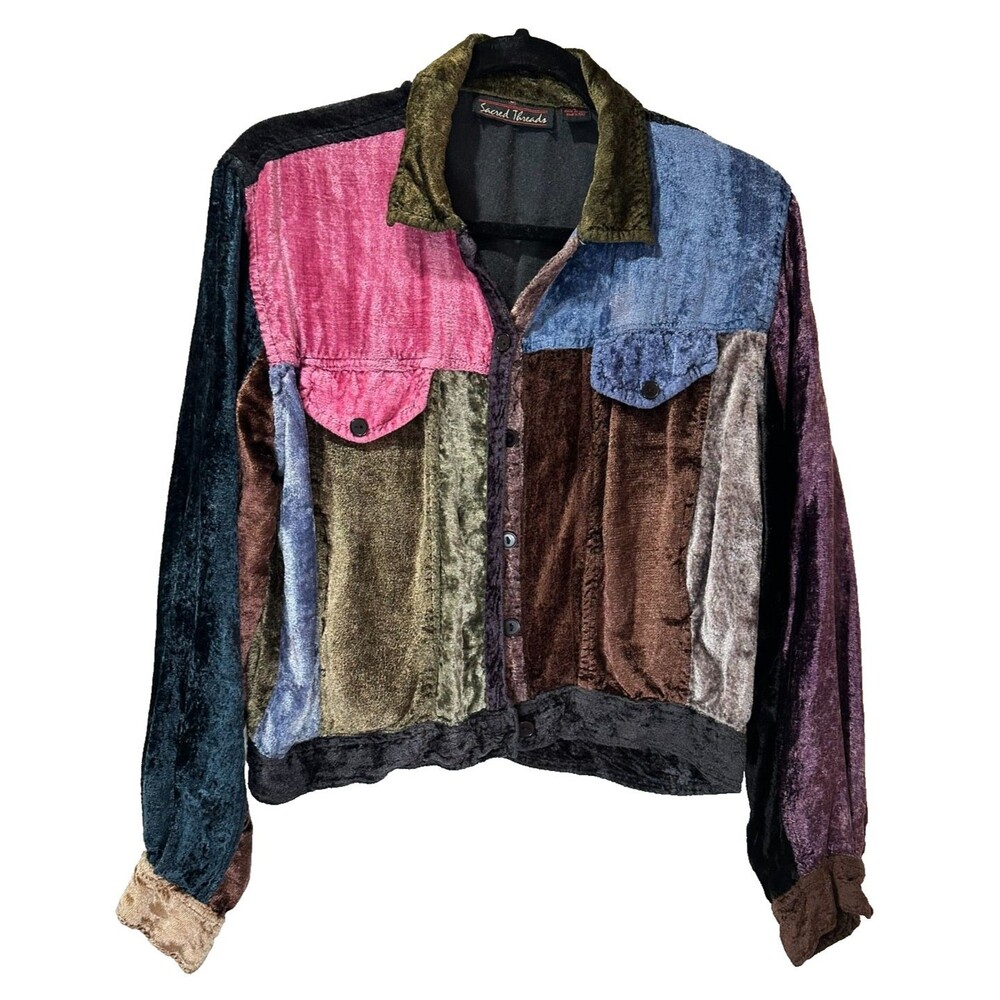 Vtg Patchwork Shacket/Overshirt Boho Velvet Layer Whimsigoth Grunge S
